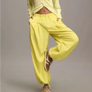 Daily Practice By Anthropologie Women L Yellow Wide Leg Parachute Pants NWT